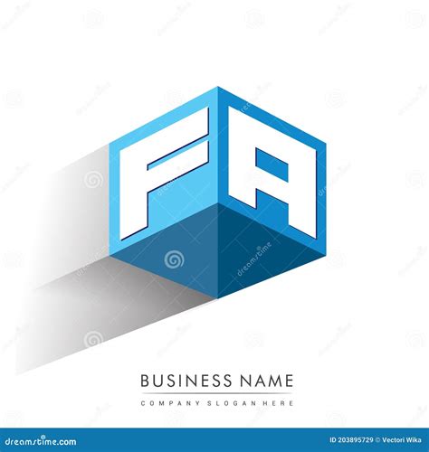 Letter FA Logo In Hexagon Shape And Blue Background Cube Logo With