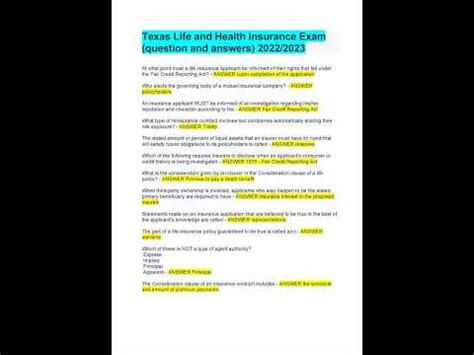 Texas Life And Health Insurance Exam Question And Answers Pdf