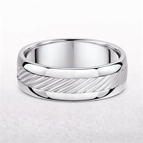 Gents 7mm Line Pattern Wedding Ring In 9ct White Gold