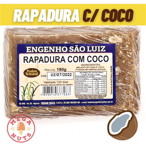 Rapadura Coco Artesanal G Doce De Cana Mega Nuts Shopee Brasil