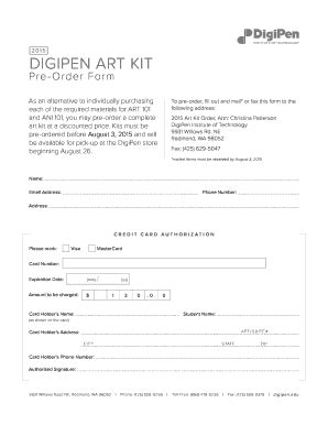 Fillable Online Digipen DIGIPEN ART KIT Fax Email Print PdfFiller