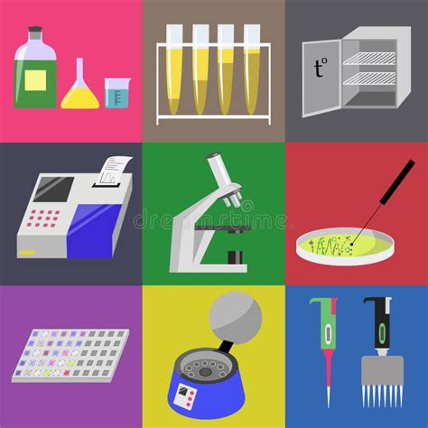 Microbiology Laboratory Icons Set Stock Vector Illustration Of Scientific Analyzer 64127533