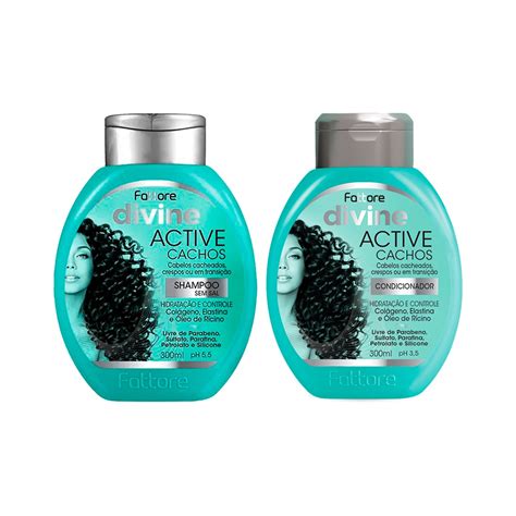 Kit Shampoo Condicionador Active Cachos Divine Fattore Cabelos