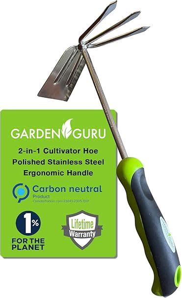 Garden Guru Hand Cultivator Rake Hoe Tiller Tool Stainless Steel For Ultimate