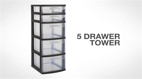 Sterilite Plastic 5 Drawer Tower Black With Clear Drawers Adult