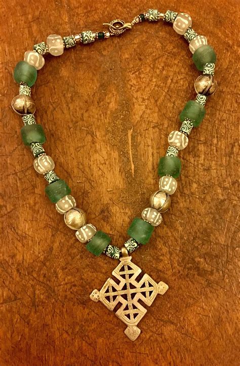 Antique Ethiopian Cross Pendant Necklace Etsy In 2021 Beaded