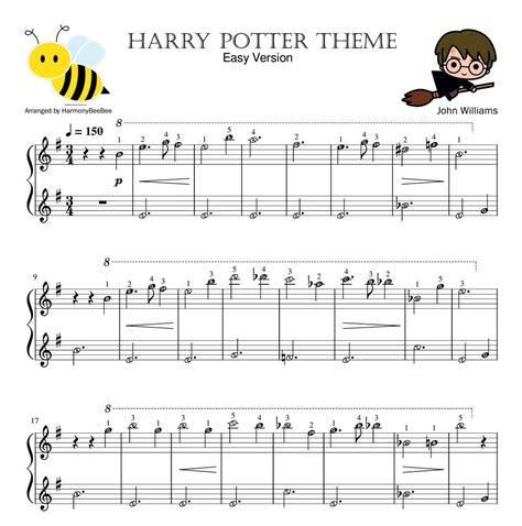 Hedwig Theme Piano Sheet Music Midi With Note Names Finger Numbers