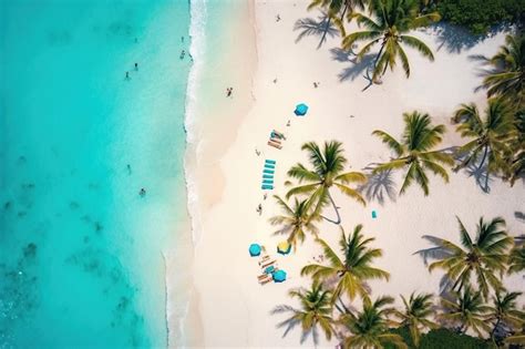 Premium Photo Aerial Top View On Sand Beach Ai Palm Trees And Ocean