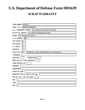 Fillable Online US Department Of Defense Form DD1639 U S Federal