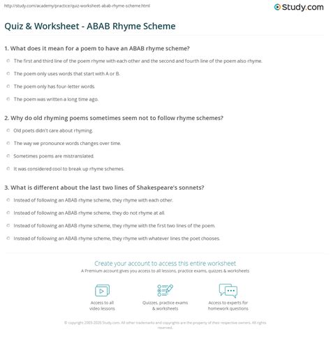 Rhyme Schemes Interactive Worksheet Worksheets Library