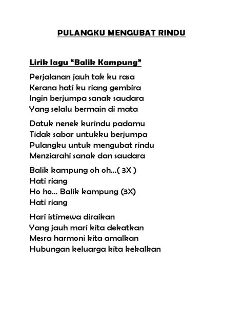 Pdf Lirik Lagu Balik Kampung Pendidikan Moral Dokumen Tips