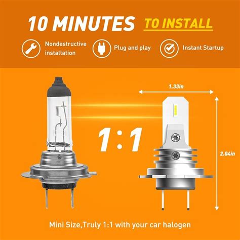 2x Oxilam H7 Led Headlight Bulbs Conversion Kit Wireless Fanless Plug