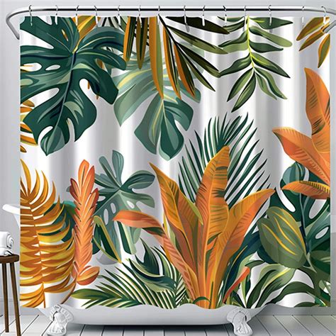 Exotic Tropical Rainforest Shower Curtain Vibrant Greenery And Orange