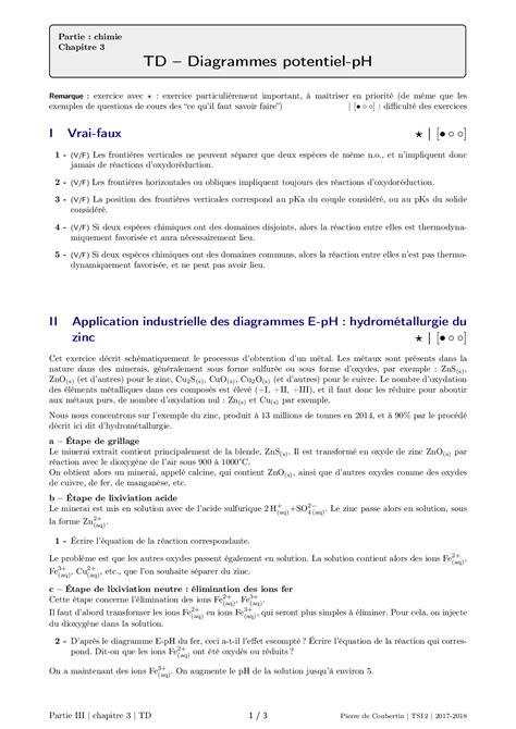 Diagrammes Potentiel PH Exercices AlloSchool