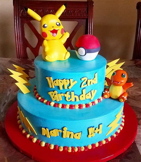 Pokemon Theme Birthday Cake With Pikachu And Charzard Cake Birthday