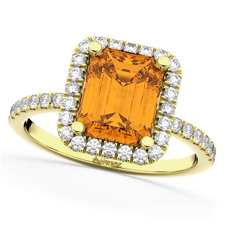 Emerald Cut Citrine And Diamond Engagement Ring 14k Yellow Gold 3 32ct