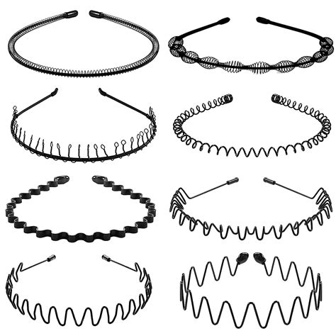 8Pcs Black Metal Hair Bands for Men & Women, Classic Wavy Style, Ideal ...