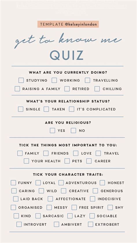 Get To Know Me Quiz Instagram Story Template By Kelseyinlondon Instastory Storytemp