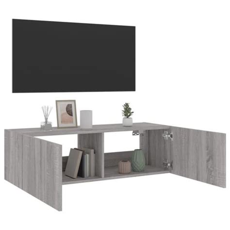 Atyhao Meuble TV mural avec lumières LED sonoma gris 100x35x31 cm 84530