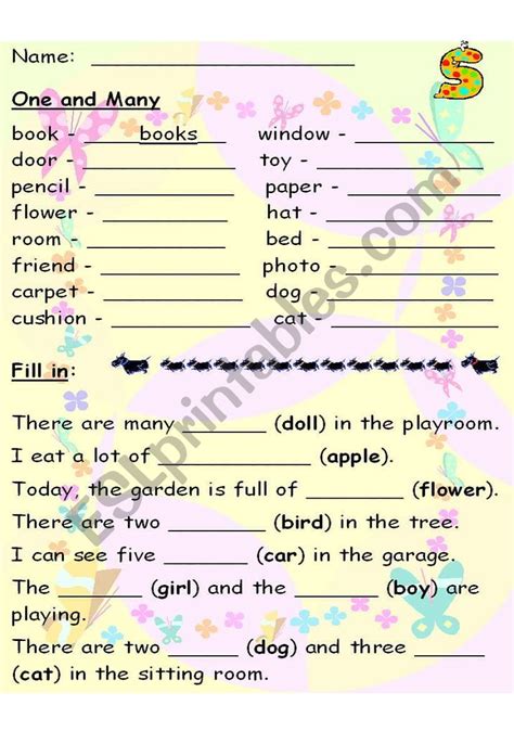 One And Many Esl Worksheet By Cartina