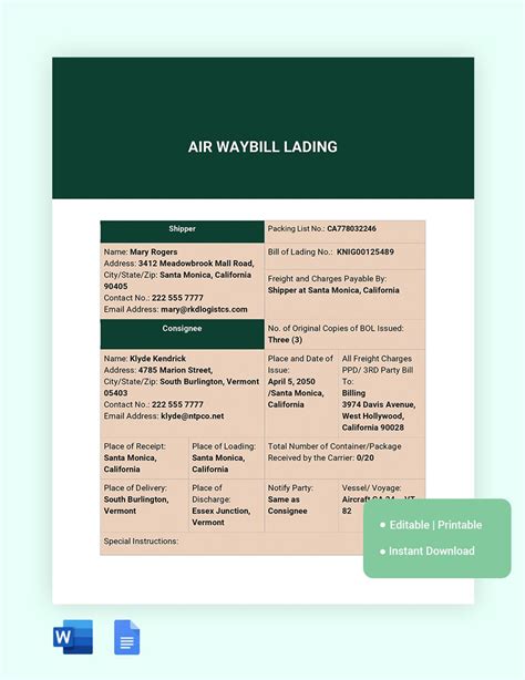 Air Waybill Lading Template in Word, Google Docs - Download | Template.net