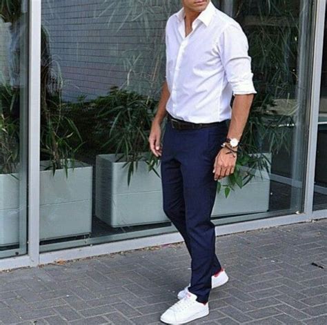 Blue Chinos White Shirt And Shoes Chinos Men Outfit Mens Chinos Mens