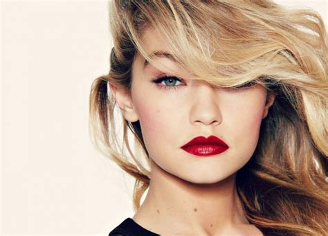 Red Model Blonde Woman Lips Girl Face White Gigi Hadid