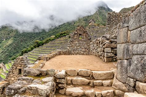 Gebouwen En Bouwwerken In De Oude Incas Stad Machu Picchu Cusco Peru