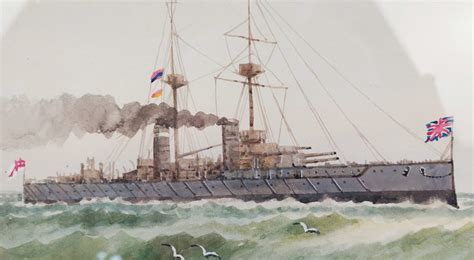 Framed Hms Collingwood St Vincent Class Battleship Watercolour D