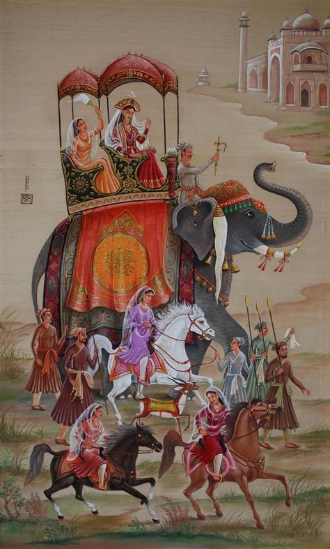 Mughal Painting Mughal Era Elephant Horses By Maryam Syedullah Khan