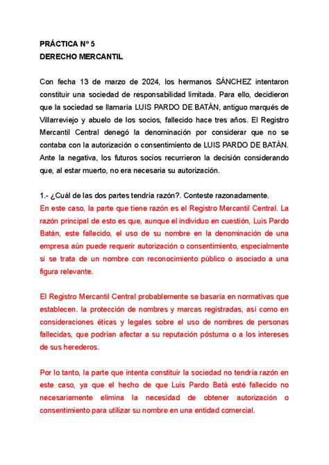 Práctica nº5 DM práctica resuelta PRÁCTICA Nº 5 DERECHO MERCANTIL