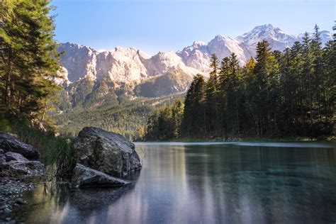 888927 Eibsee Germany Mountains Lake Stones Alps Bavaria Mocah