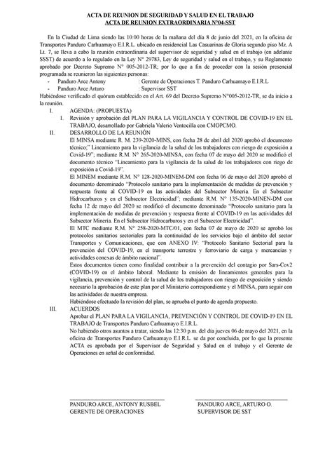 ACTA DE Reunion DE Seguridad Y Salud EN EL Trabajo ACTA DE REUNION DE