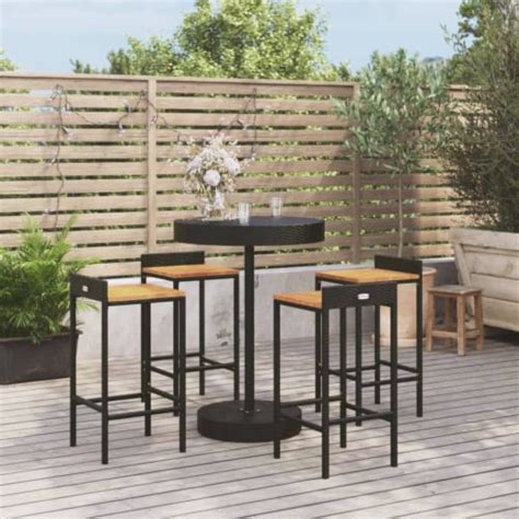 Vidaxl Piece Patio Bar Set Black Poly Rattan Solid Wood Acacia