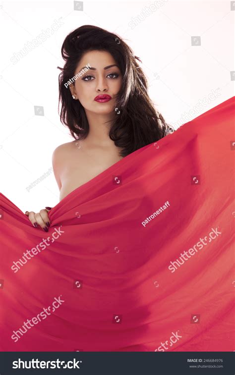 Naked Woman Hiding Behind Red Cloth Stock Photo Shutterstock