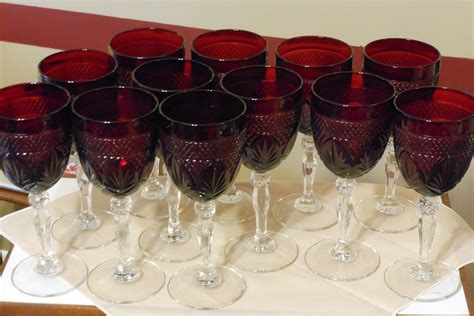 One Dozen Cristal D Arques Durand Antique Ruby Water Goblet Wine Glasses