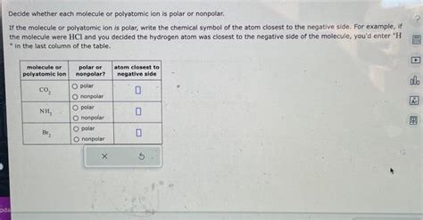 Solved Decide Whether Each Molecule Or Polyatomic Ion Is Chegg