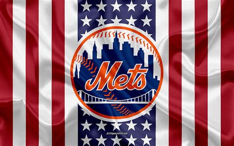 New York Mets Logo Emblem Silk Texture American Flag American