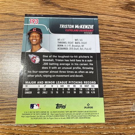 2022 Topps Stadium Club Sepia 193 Triston McKenzie For Sale Online