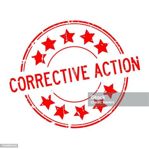 Grunge Red Corrective Action Word Dengan Star Icon Round Rubber Seal