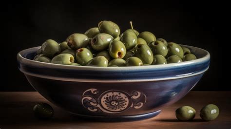 Premium Ai Image A Bowl Of Green Olives On A Table