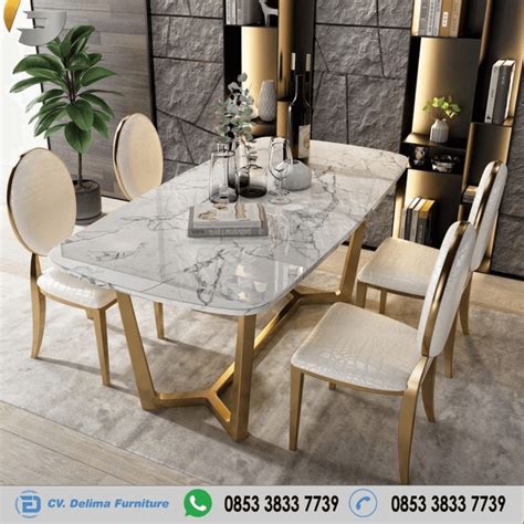 Meja Kursi Makan Marble Rangka Stainless Firniture Jati Jepara