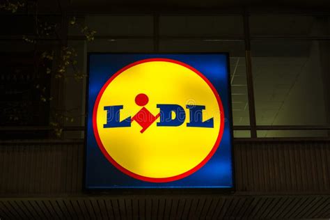 Logo Of Lidl Supermarkets Illuminated At Night Editorial Stock Image