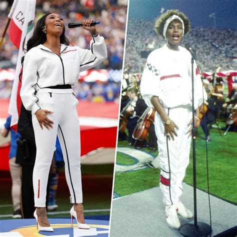 Brandy channels Whitney Houston’s iconic Super Bowl look during ...