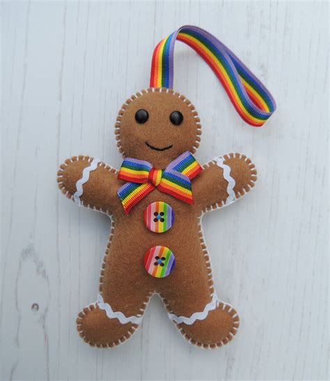 Rainbow Gingerbread Man Christmas Gay Pride Felt Hanging Etsy