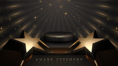 Product Display Podium And 3d Golden Star On Black Luxury Background