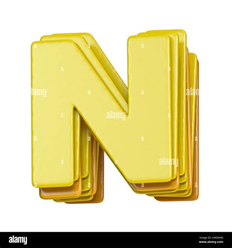 Yellow Font Letter N 3d Render Illustration Isolated On White