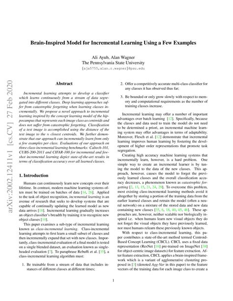 Brain Inspired Model For Incremental Learning Using A Few Examples Deepai