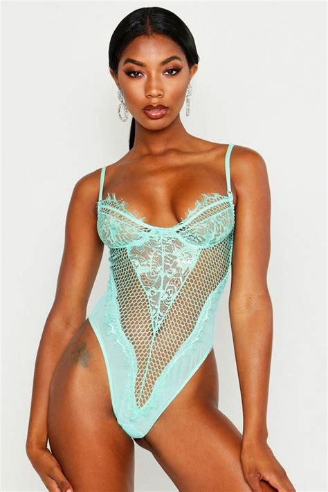 Premium Lace Net Bodysuit Boohoo