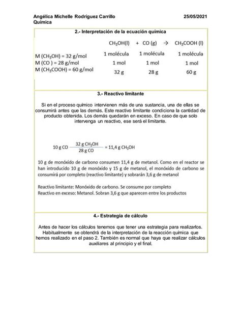 Reactivo Limitante Y Reactivo En Exceso PDF